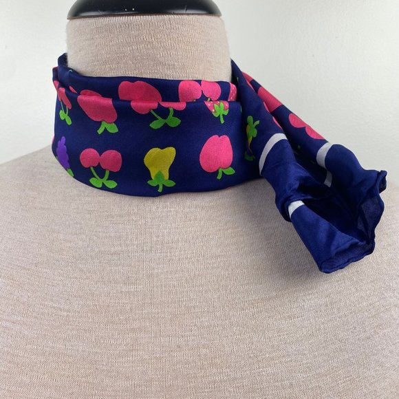 Vintage Navy Blue Bold Fruit Print Scarf Square 26" X 26" - Picture 5 of 7